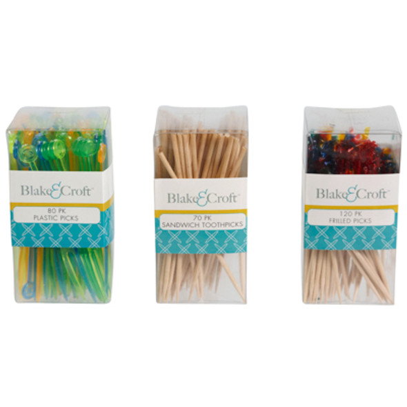 PARTY PICKS FOR APPETIZERS 3AST IN 40PC PDQ 8X70CT SANDWICH/20X120CT FRILL/12X80CT PLASTIC