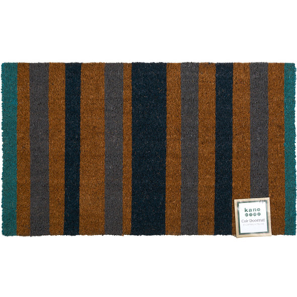 DOORMAT 17X29 BLUE STRIPE VINYL/COIR