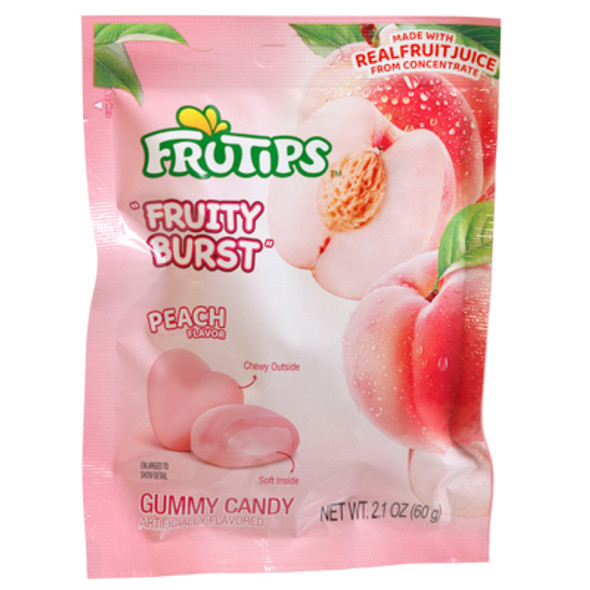 FRUTIPS FRUITY BURST GUMMY PEACH 2.1 OZ PEG BAG IN COUNTER DISPLAY FRUTIPS FRUITY BURST GUMMY PEACH 2.1 OZ PEG BAG IN COUNTER DISPLAY