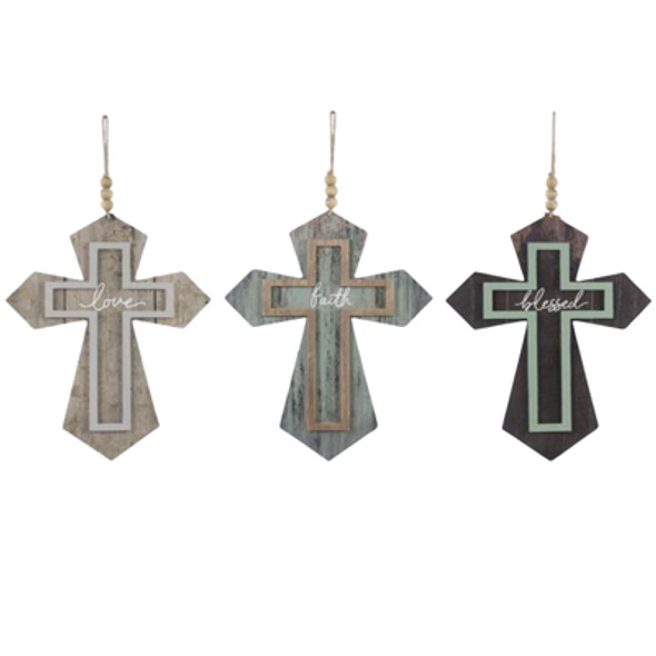 WALL HANGING ART 3AST 11.63X.35X18.13 CROSS W/BLESSING BEAD/ACCENT HANGER *8.25*