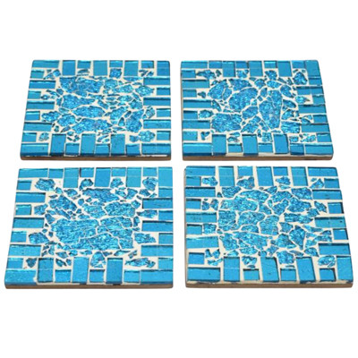 COASTER 4PC SET 3.94X3.94 BLUE GLASS *7.50*
