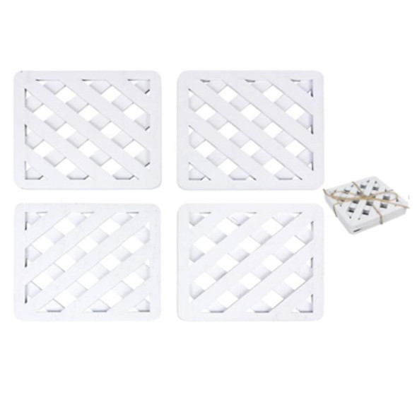 COASTER 4PC SET 3.77X.98X3.94 LATTICE REVERSIBLE WOOD *6.50*