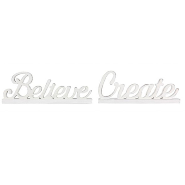 TABLETOP ART 2AST 11X1.5X4.5 BELIEVE/CREATE CUTOUT WOOD *11.00*