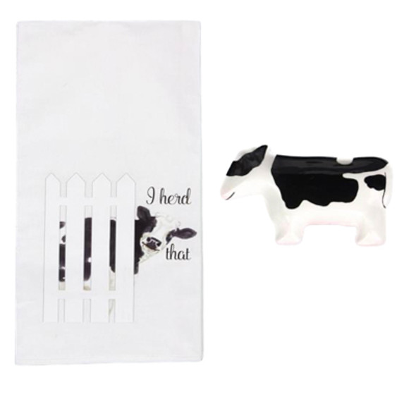 DISH TOWEL W/TRIVET 2PC SET 5.25X3.54X.75 COW COTTON/CERAMIC *8.50* DISH TOWEL W/TRIVET 2PC SET 5.25X3.54X.75 COW COTTON/CERAMIC *8.50*
