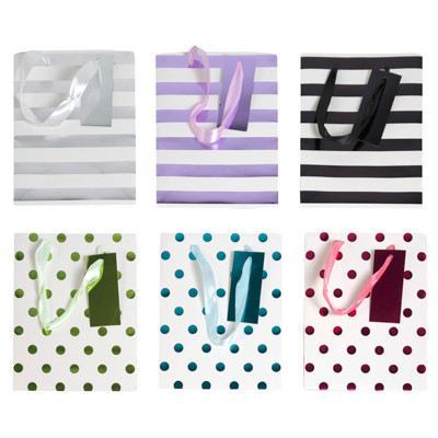GIFT BAG MEDIUM HOTSTAMP W/DOTS OR STRIPES 6AST 7X9X3.93IN