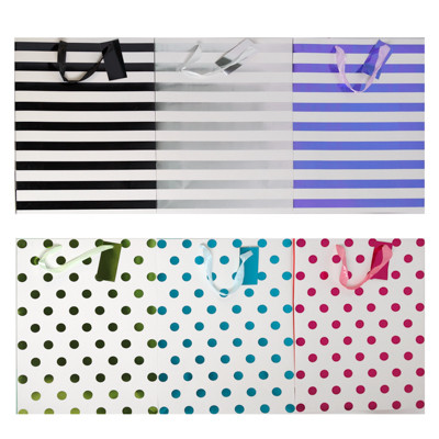 GIFT BAG JUMBO HOTSTAMP W/DOTS OR STRIPES 6AST 12X18X5