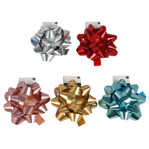 GIFT BOW JUMBO 7.5IN STAR BRUSHED METALLIC 5AST COLORS
