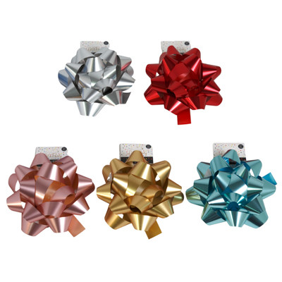 GIFT BOW JUMBO 7.5IN STAR BRUSHED METALLIC 5AST COLORS