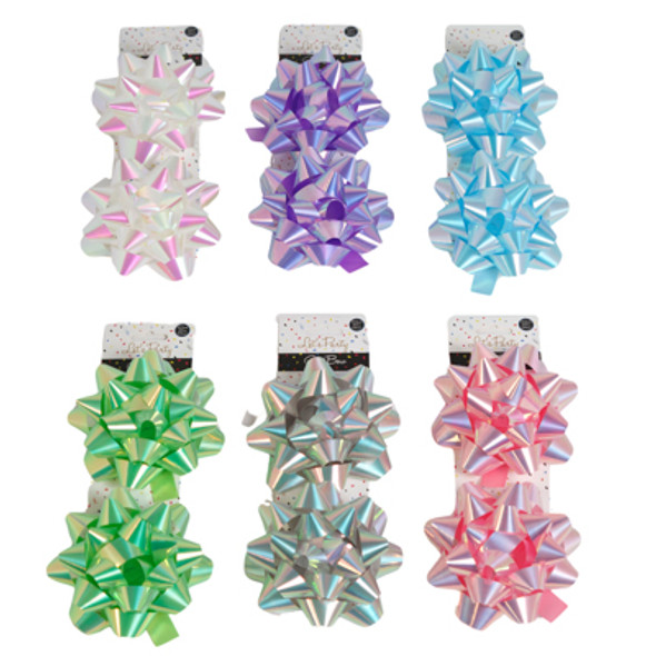 GIFT BOW 2PK 4.5IN IRIDESCENT 6AST COLORS