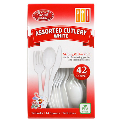 CUTLERY PLASTIC 42CT ASSORTED BOXED WHITE HOME SELECT