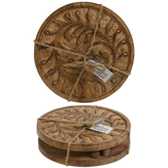 TRIVETS 8IN 2PC SET VINE CARVED WOOD