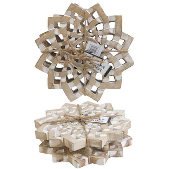 TRIVET 8IN 2PC SET PINWHEEL CARVED WOOD TRIVET 8IN 2PC SET PINWHEEL CARVED WOOD