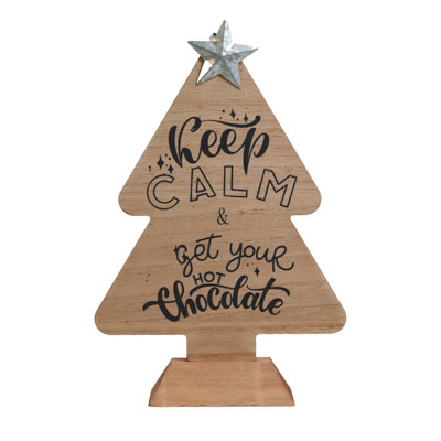 TABLETOP DECOR 10IN KEEP CALM AND GET YOUR HOT CHOCOLATE CHRISTMAS TREE W/STAND WOOD