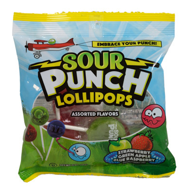 SOUR PUNCH LOLLIPOPS 3 OZ PEG BAG