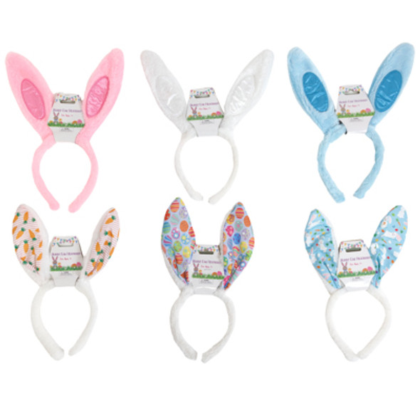 BUNNY EAR HEADBAND 6ASST PRINTED/SATIN BARBELL BUNNY EAR HEADBAND 6ASST PRINTED/SATIN BARBELL