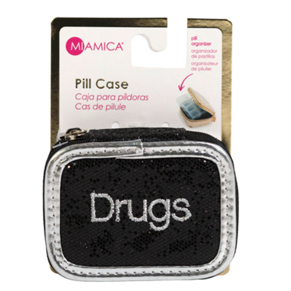 PILL CASE ORGANIZER BLACK GLITTER DRUGS MIAMICA
