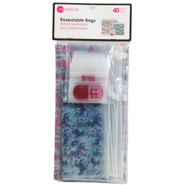 RESEALABLE BAGS 40PC MAGENTA NAVY FLORAL MIAMICA RESEALABLE BAGS 40PC MAGENTA NAVY FLORAL MIAMICA