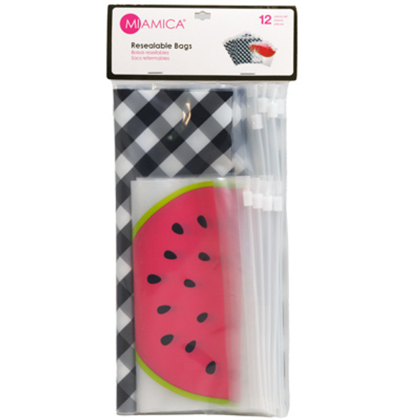 RESEALABLE BAGS 12PK WATERMELON GINGHAM MIAMICA