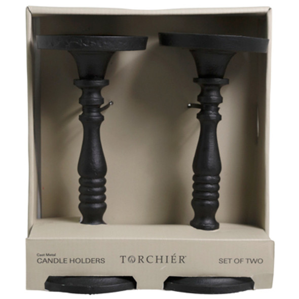 CANDLE HOLDER 2PC SET 8IN BLACK CAST METAL TRAY PACK BOX (12.00) CANDLE HOLDER 2PC SET 8IN BLACK CAST METAL TRAY PACK BOX (12.00)