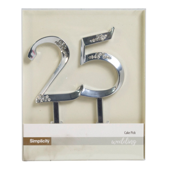 CAKE TOPPER PICK 25TH SILVER SIMPLICITY