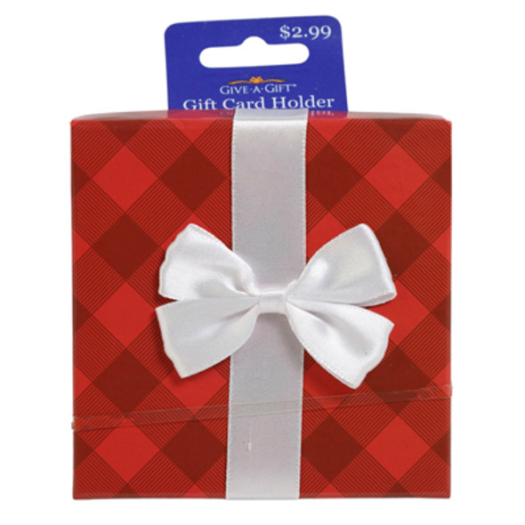 GIFT CARD HOLDER RED PLAID BOX WHITE BOW PP$2.99 GIVE-A-GIFT