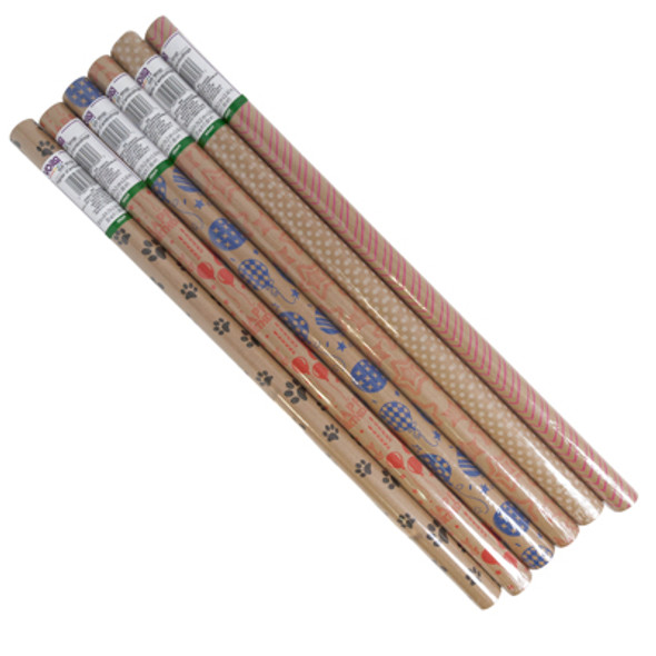 GIFT WRAP PAPER 6AST PRINTED 30INX8FT 36PC DISPLAY VOILA KRAFT GIFT WRAP PAPER 6AST PRINTED 30INX8FT 36PC DISPLAY VOILA KRAFT