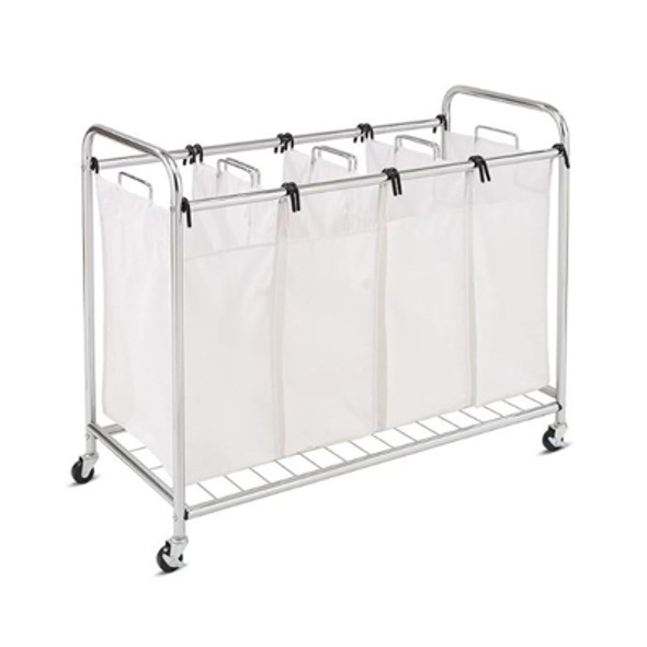 LAUNDRY SORTER QUAD 41.7X18.8X5.3 WHITE/CHROME BROWN BOX LAUNDRY SORTER QUAD 41.7X18.8X5.3 WHITE/CHROME BROWN BOX