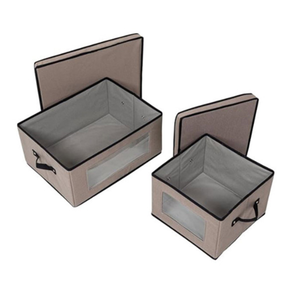 RTA CLOSET ORGANIZER 2PC SET WINDOW STORAGE BOX 18.5X14X8.5 GREY BROWN BOX