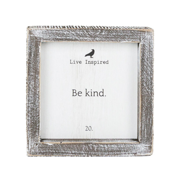 WALL ART 5X5X1.5 BE KIND BLACK/WHITE WOOD FRAME (5.00)