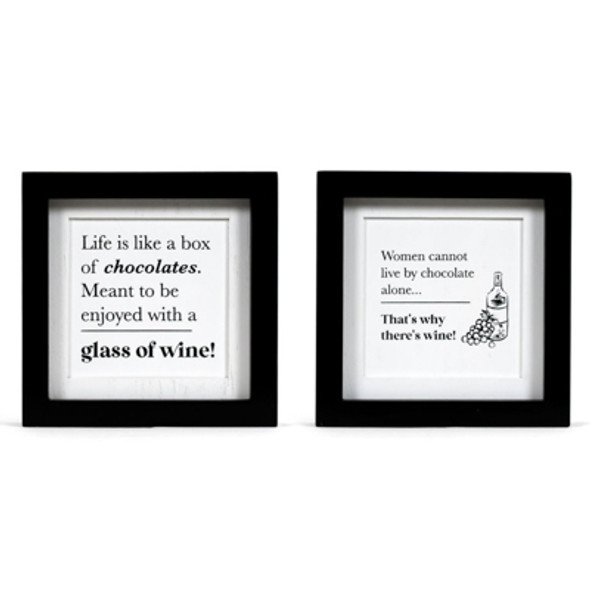 TABLETOP DECOR 8X8X1.5 REVERSIBLE WOMEN/CHOCOLATE WHITE/BLACK WOOD FRAME (7.00)