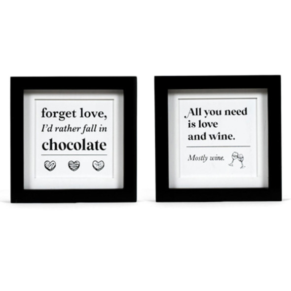 TABLETOP DECOR 8X8X1.5 REVERSIBLE NEED/FORGET WHITE/BLACK WOOD (7.00)