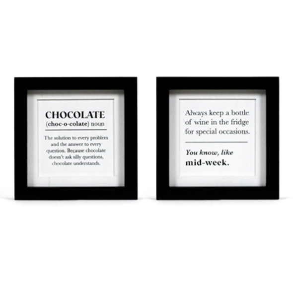 TABLETOP DECOR 8X8X1.5 REVERSIBLE MID-WEEK/CHOCOLATE WHITE/BLACK WOOD (7.00)