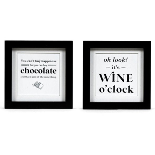 TABLETOP DECOR 8X8X1.5 REVERSIBLE CLOCK/HAPPINESS WHITE/BLACK WOOD (7.00)