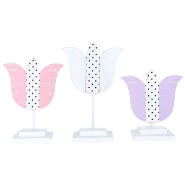 TABLETOP DECOR 4PC SET TULIPS CUTOUT  7.5X12/7.5X10/7.5X8X1.5 WOOD (23.00)