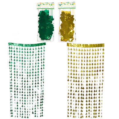 CURTAIN FOIL FRINGE SHAMROCKS 39X78IN 2AST GREEN & GOLD ST PAT PBH