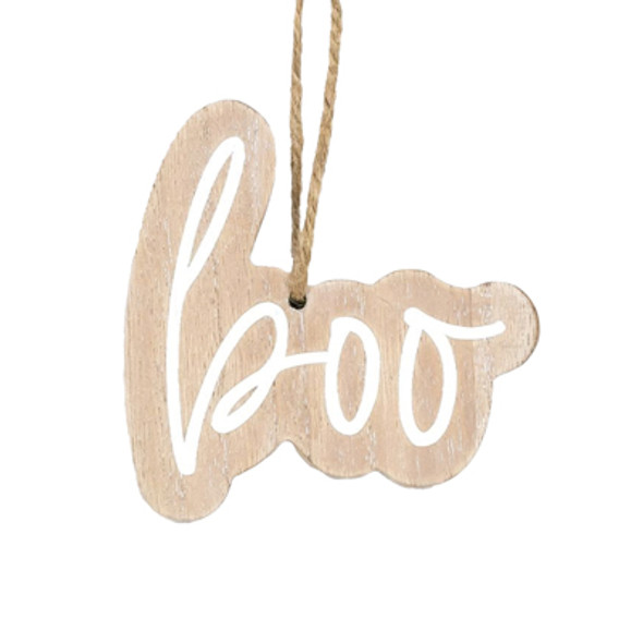 ORNAMENT 4X4X.25 BOO NEUTRAL/WHITE WOOD (3.00) ORNAMENT 4X4X.25 BOO NEUTRAL/WHITE WOOD (3.00)