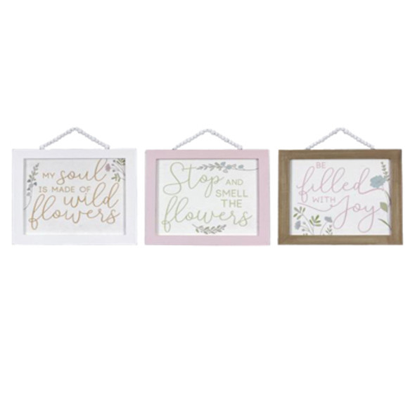 WALL SIGN 3AST 13.37X14.75  GARDEN SOUL/FLOWERS/JOY MDF WOOD