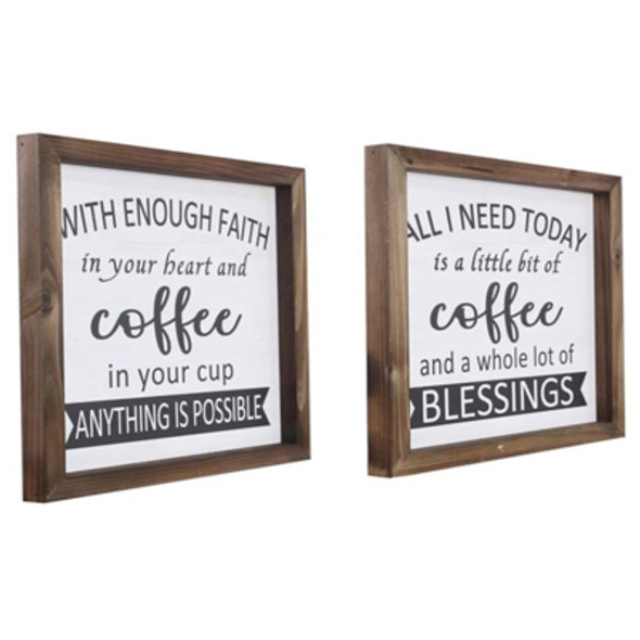 WALL SIGN 2AST 12X12 COFFEE/BLESSINGS FRAMED WOOD