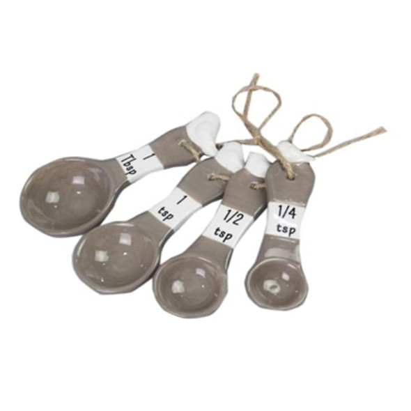 MEASURING SPOON SET 4AST BIRD GRAY/WHITE CERAMIC