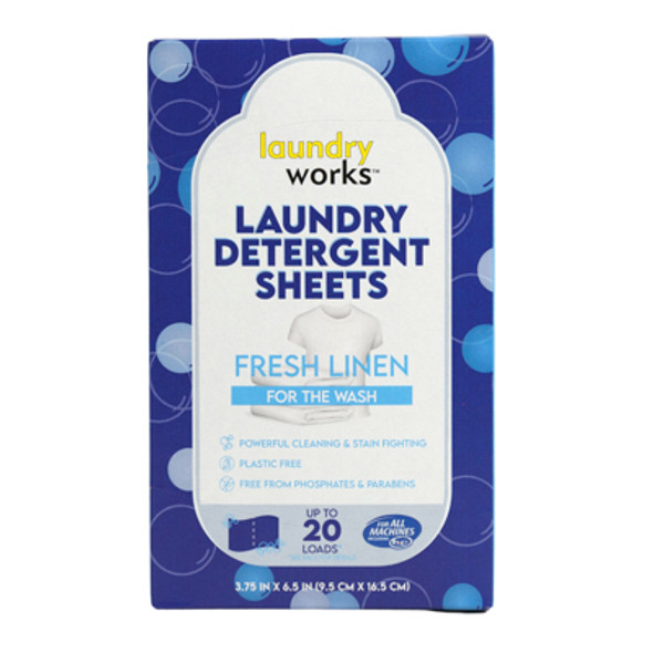 LAUNDRY DETERGENT SHEETS UP TO 20 LOADS FRESH LINEN LAUNDRY WORKS