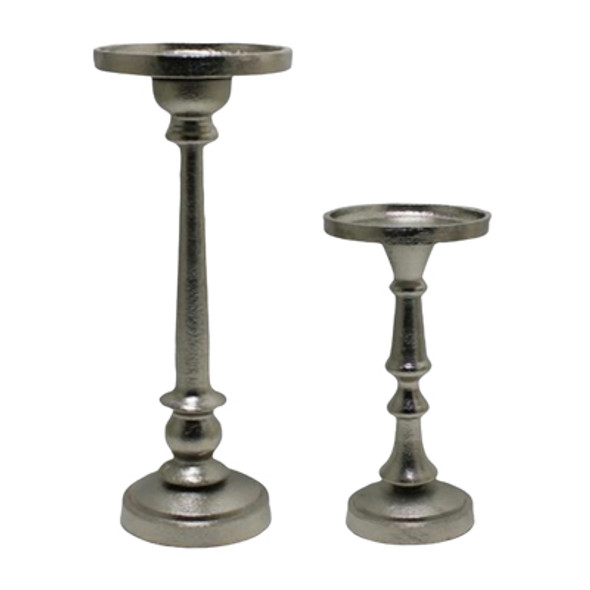 PILLAR CANDLE HOLDER 2PC SET 3X3X10 ALUMINIUM SILVER