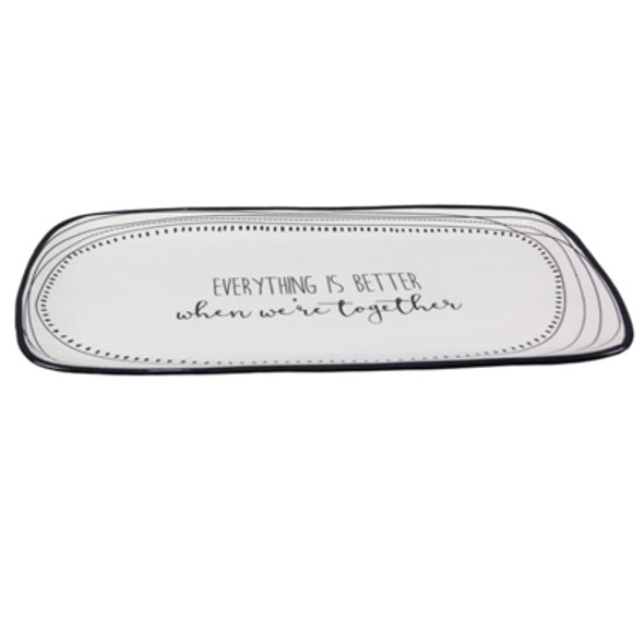 PLATTER 13.4X7.1 WHITE/BLACK CERAMIC