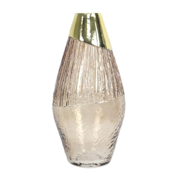 VASE 5.3X5.3X12.6 ROSE/GOLD METAL HANDBLOWN GLASS