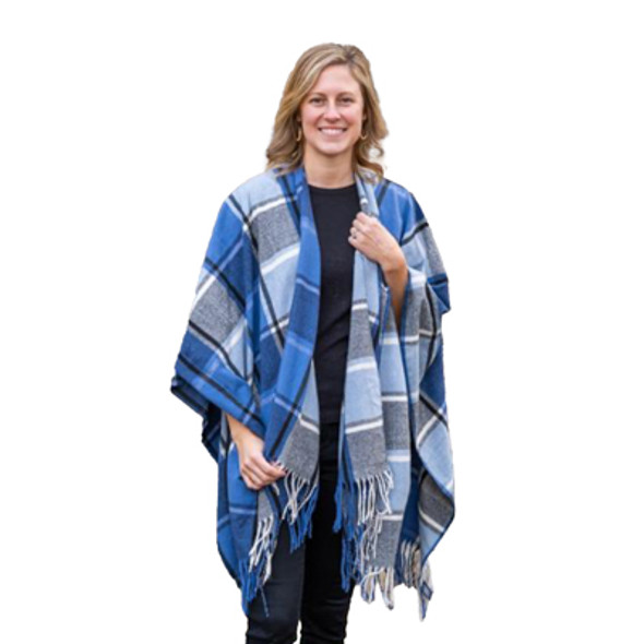 PONCHO 2AST 51X61 PLAID BLUE PONCHO 2AST 51X61 PLAID BLUE