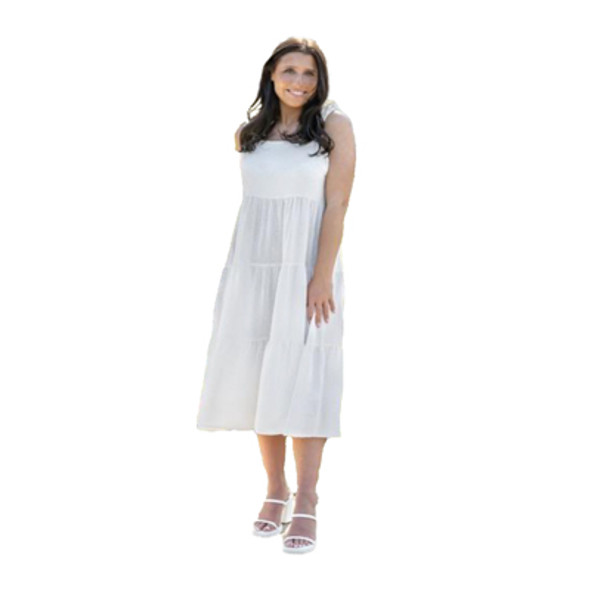 MIDI DRESS 1S/1M/1L/1XL SWISS DOT TIERED WHITE