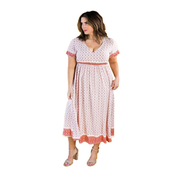 MAXI DRESS W/V-NECK 2S/2M/2L/2XL BOHO