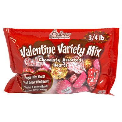 VALENTINE VARIETYMIX ASST CHOC CANDY HEARTS 12 OZ BAG IN COUNTER DISPLAY