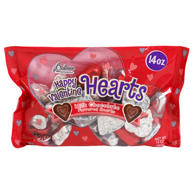 HAPPY VALENTINE HEARTS 14 OZ MILK CHOC FLAVOR IN COUNTER DISPLAY