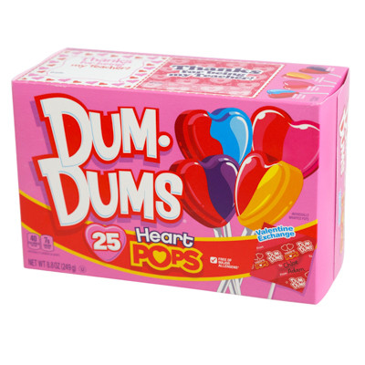 DUM DUM HEART POPS VALENTINE EXCHANGE 8.8 OZ 25 POPS/BOX IN COUNTER DISPLAY