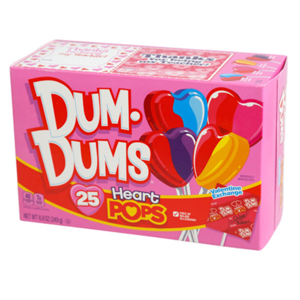 DUM DUM HEART POPS VALENTINE EXCHANGE 8.8 OZ 25 POPS/BOX IN COUNTER DISPLAY